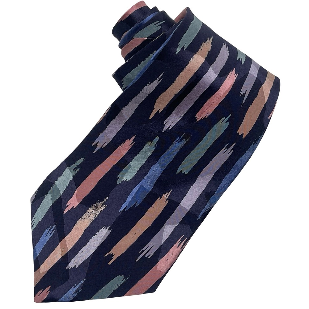 Vintage Je Suis 100% Silk Necktie Tie Purple Multicolor Abstract Brushstroke 90s